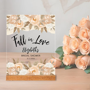 Fall in Love Peach Flowers Bridal Shower Acrylic Sign