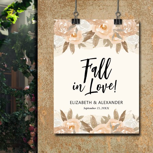 Fall in Love Peach Flowers Wedding Welcome Poster