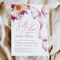 Fall in Love Pink Bow Baby Shower Invitation