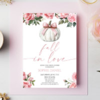 Fall In Love Pink Bow Pumpkin Floral Bridal Shower