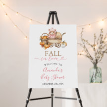 Fall in Love Pink Girl Bear Baby Shower Welcome