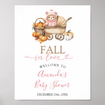 Fall in Love Pink Girl Bear Baby Shower Welcome