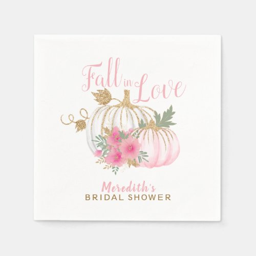 Fall in Love Pink Gold Chic Autumn Bridal Shower Napkins