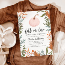 Fall in Love Pink Pumpkin Baby Shower Invitation