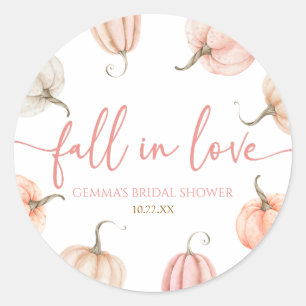 Fall In Love Pink Pumpkin Bridal Shower Classic Round Sticker