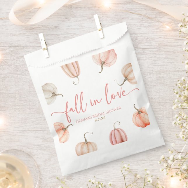 Fall In Love Pink Pumpkin Bridal Shower Favor Bag (Clipped)