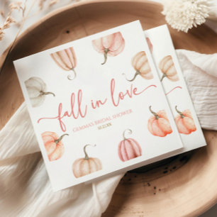 Fall In Love Pink Pumpkin Bridal Shower Napkins