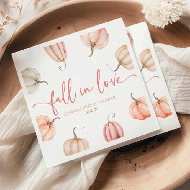 Fall In Love Pink Pumpkin Bridal Shower Napkins (Creator Uploaded)