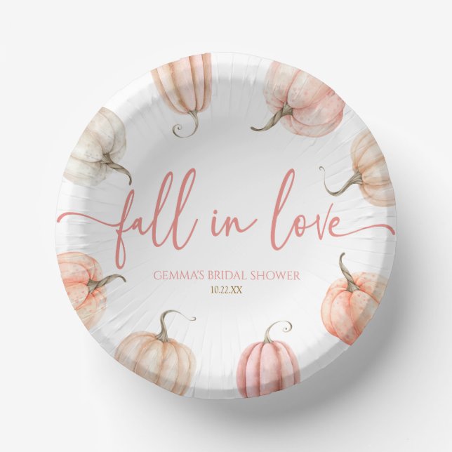 Fall In Love Pink Pumpkin Bridal Shower Paper Bowls (Front)