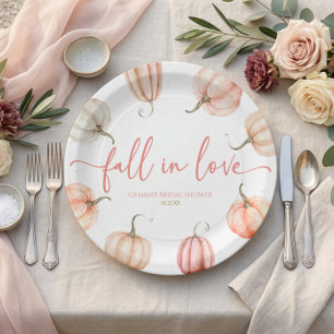 Fall In Love Pink Pumpkin Bridal Shower Paper Plates
