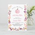 Fall In Love Pink Pumpkin Leaf Baby Shower Invitation | Zazzle
