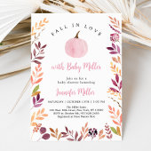 Fall In Love Pink Pumpkin Leaf Baby Shower Invitation | Zazzle