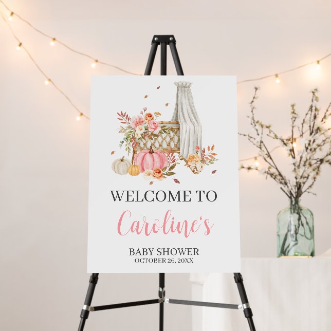 Fall In Love Pink Pumpkin Welcome Sign (In Situ (Stand))