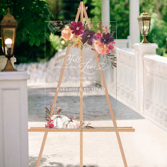 Fall in Love Pumpkin Acrylic Wedding Welcome Sign (Creator Uploaded)