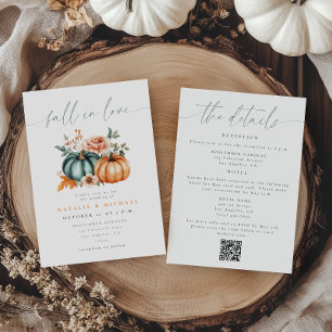 Fall in Love Pumpkin All in One QR Code Wedding Invitation