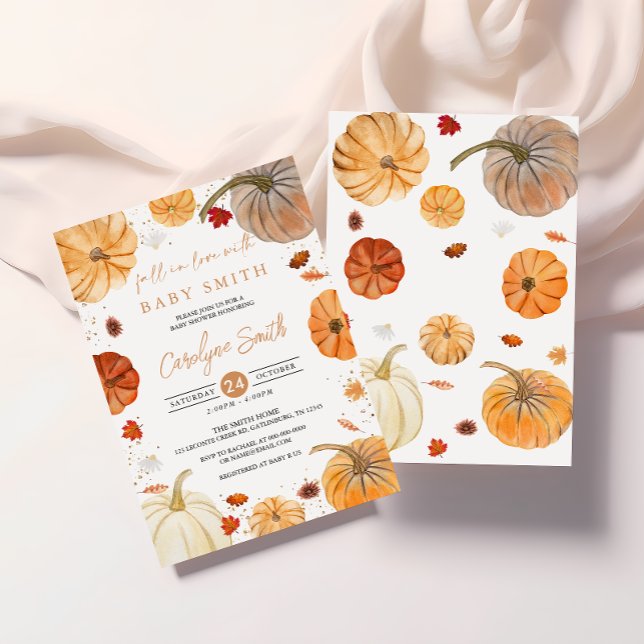 Fall in Love Pumpkin Autumn Baby Shower Invitation (Creator Uploaded)