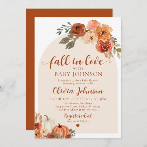 Fall in Love Pumpkin Autumn Baby Shower Invitation