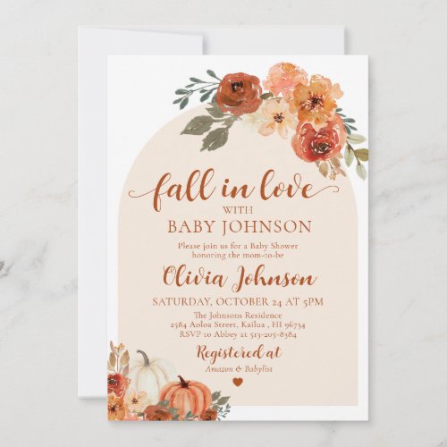 Fall in Love Pumpkin Autumn Baby Shower Invitation