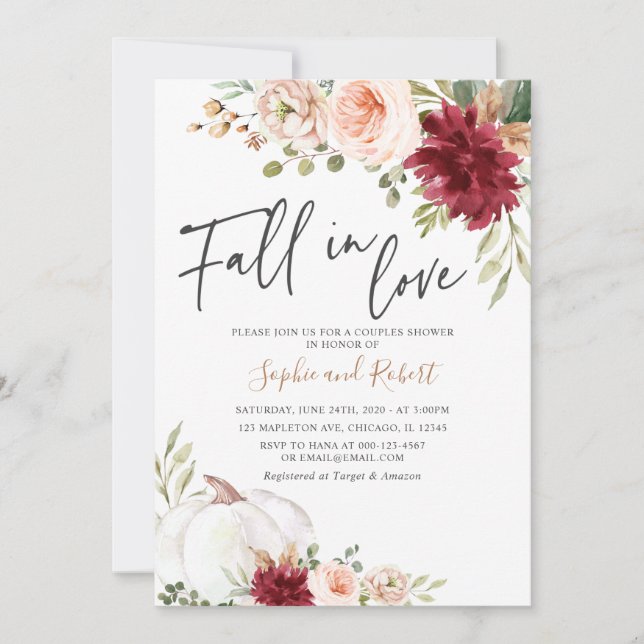 Fall in Love Pumpkin Autumn Bridal Couples Shower Invitation (Front)