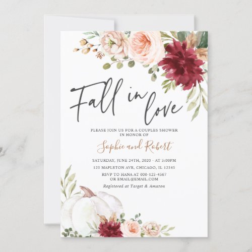 Fall in Love Pumpkin Autumn Bridal Couples Shower Invitation