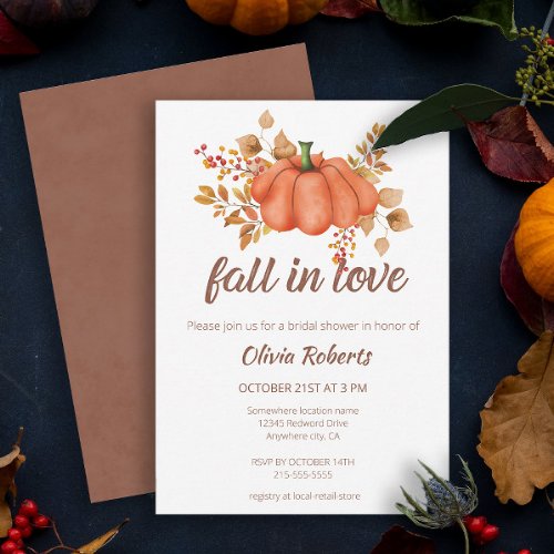 Fall in Love Pumpkin Autumn Bridal Shower  Invitation