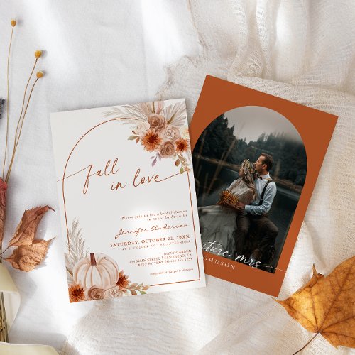 Fall In Love Pumpkin Autumn Bridal Shower Photo Invitation