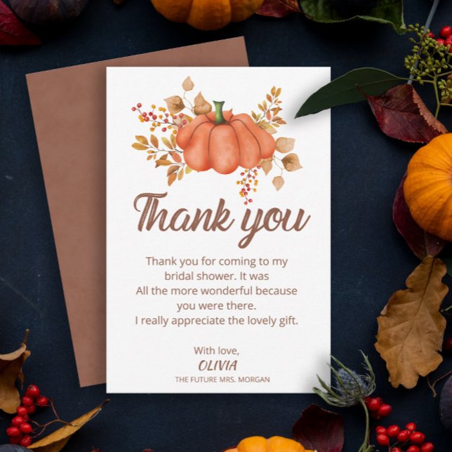Fall in Love Pumpkin Autumn Bridal Shower  Thank You Card (Creator Uploaded)