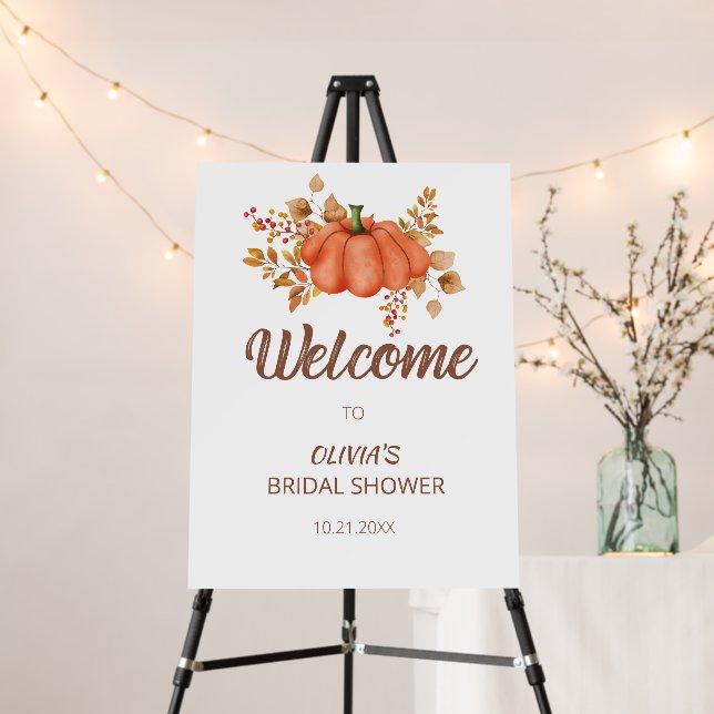 Fall in Love Pumpkin Autumn Bridal Shower Welcome Foam Board (In Situ (Stand))