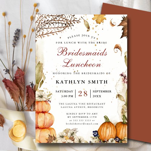Fall In Love Pumpkin Autumn Bridesmaids Luncheon Invitation