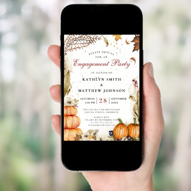 Fall In Love Pumpkin Autumn Engagement Party Invitation (Front Digital)