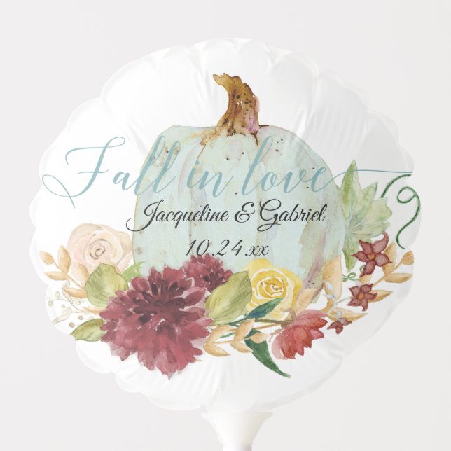 Fall in Love Pumpkin Autumn Floral Bridal Shower Balloon (Front)