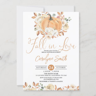 Fall in Love Pumpkin Autumn Floral Bridal Shower Invitation