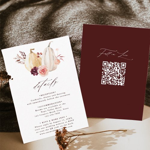 Fall in Love Pumpkin Autumn Wedding Details Enclosure Card