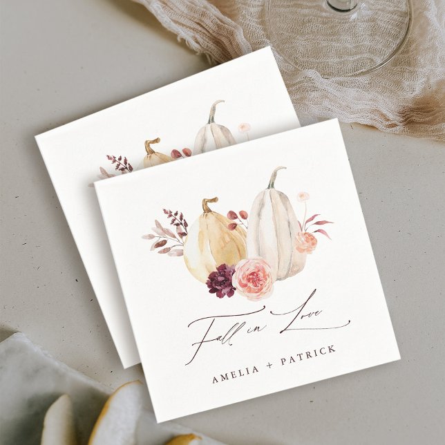 Fall in Love Pumpkin Autumn Wedding Napkins (Creator Uploaded)