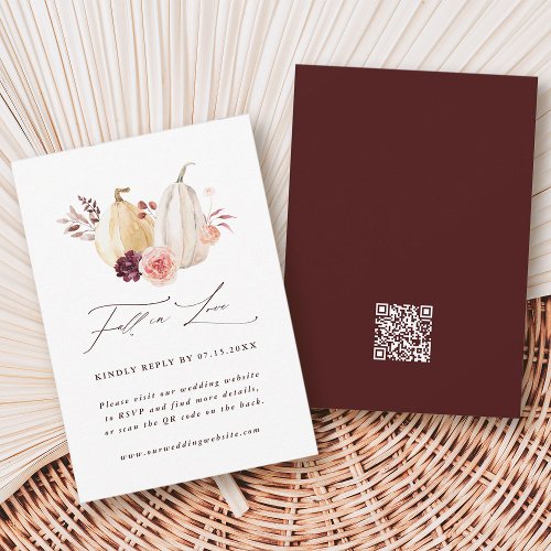 Fall in Love Pumpkin Autumn Wedding QR Code  RSVP Card