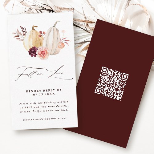 Fall in Love Pumpkin Autumn Wedding QR Code RSVP Enclosure Card