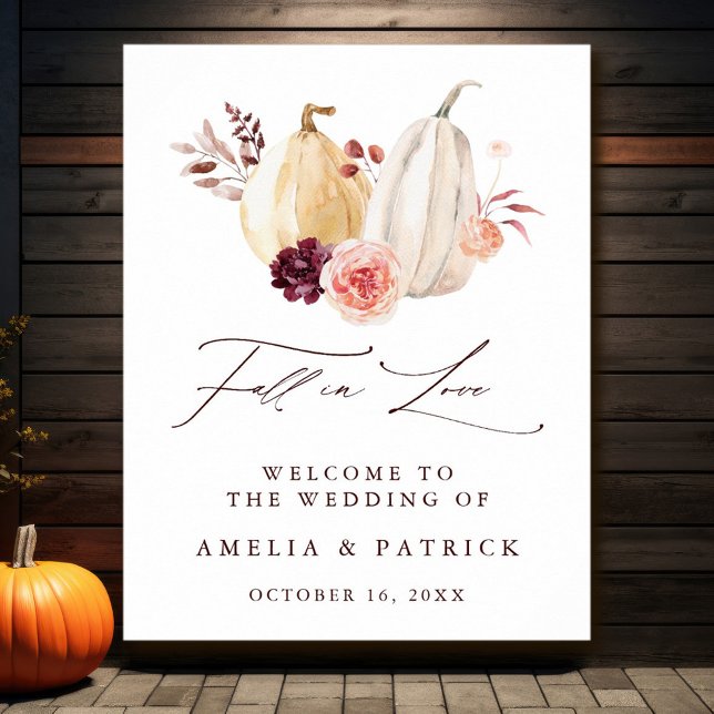 Fall in Love Pumpkin Autumn Wedding Welcome Foam Board (Creator Uploaded)