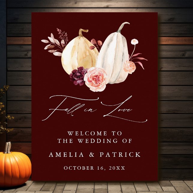 Fall in Love Pumpkin Autumn Wedding Welcome Foam Board (Creator Uploaded)