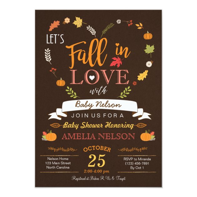 Fall In Love Pumpkin Baby Shower Invitation