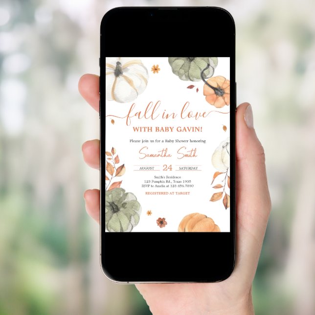 Fall in Love Pumpkin Baby Shower Invitation (Front Digital)
