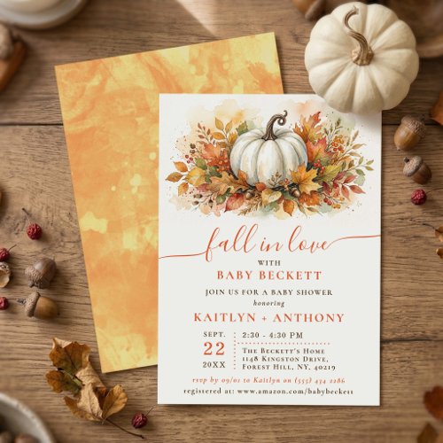 Fall In Love Pumpkin Baby Shower Invitation