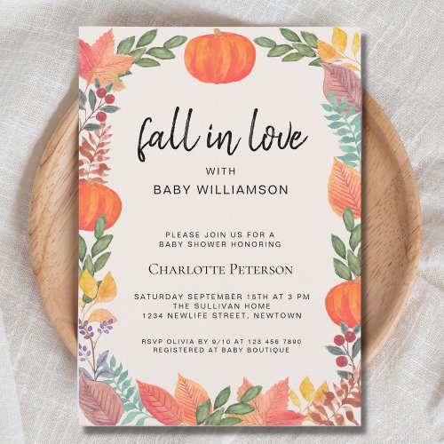 Fall in Love Pumpkin Baby Shower  Invitation