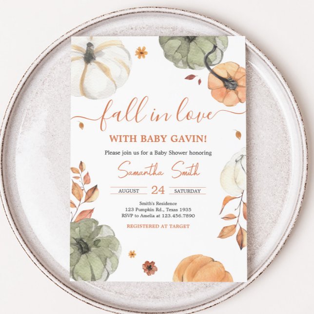 Fall in Love Pumpkin Baby Shower Invitation (Pumpkin Baby Shower Invitation)