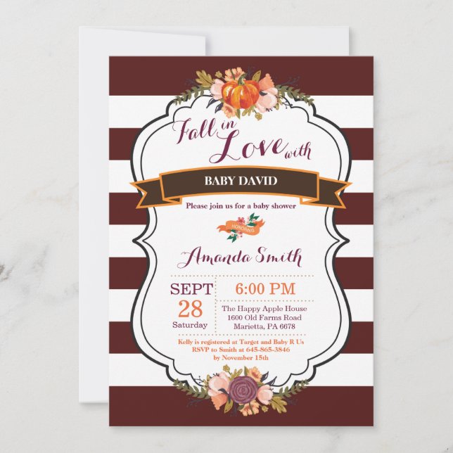 Fall in Love Pumpkin Baby Shower Invitation Card (Front)
