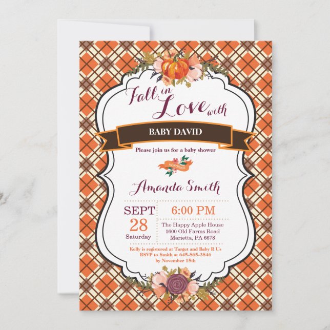 Fall in Love Pumpkin Baby Shower Invitation Card (Front)