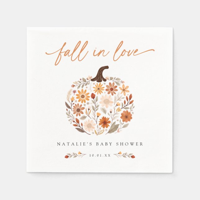 Fall in Love Pumpkin Baby Shower Napkins (Front)