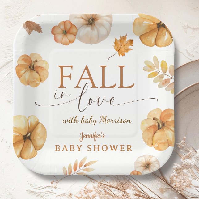 Fall in Love Pumpkin Baby Shower Paper Plates (Creator Uploaded)