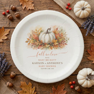 Fall In Love Pumpkin Baby Shower Paper Plates