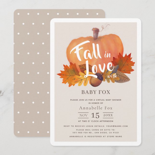 Fall in Love Pumpkin Beige Virtual Baby Shower Invitation (Front/Back)