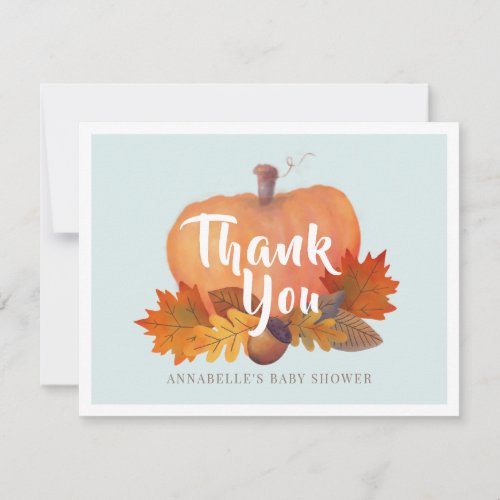 Fall in Love Pumpkin Blue Baby Shower Thank You Note Card